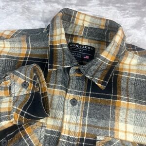Howitzer Mens XL Adult Flannel Shirt Black Orange Plaid Patriot Made In USA